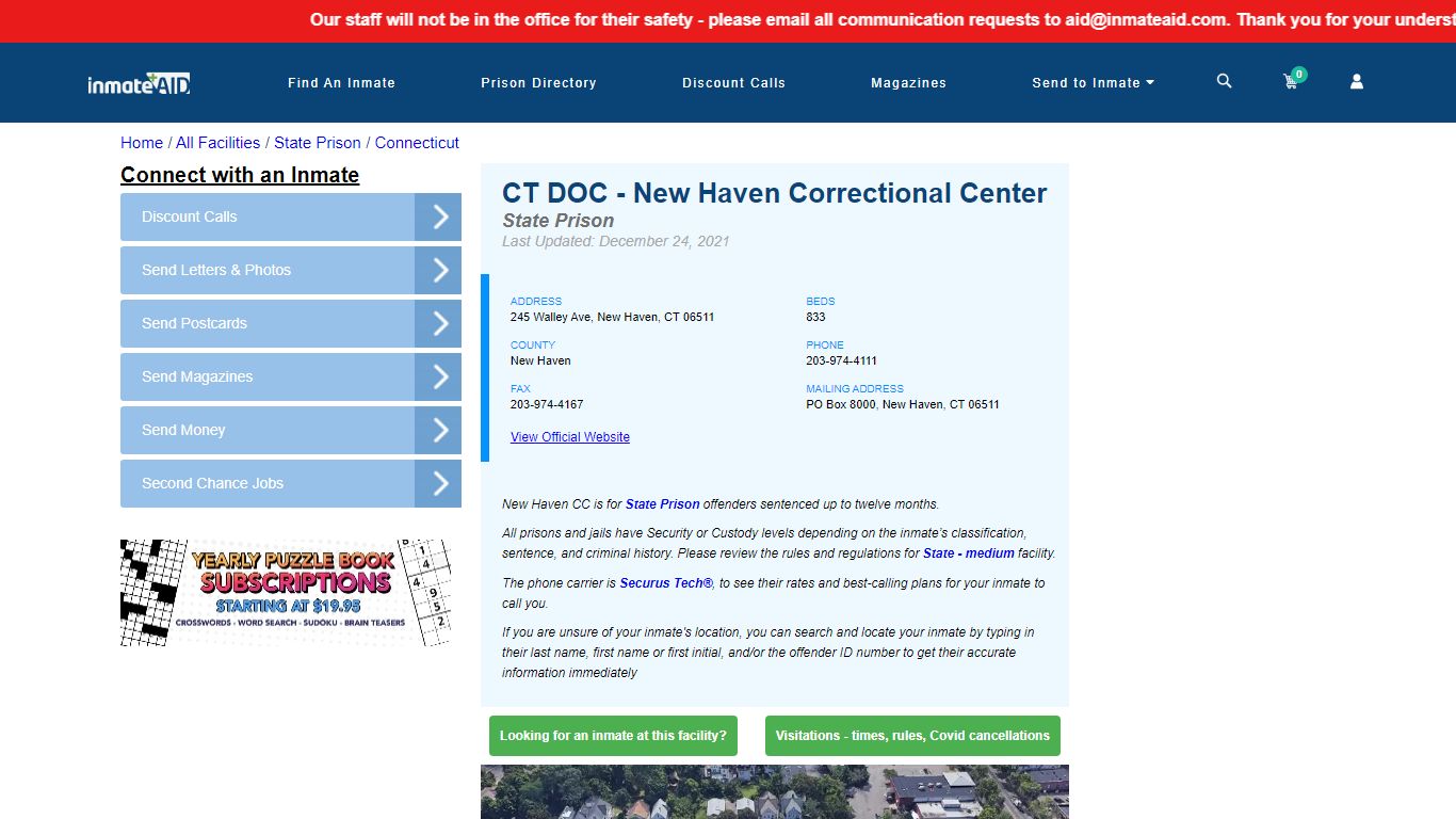 CT DOC - New Haven Correctional Center & Inmate Search ...